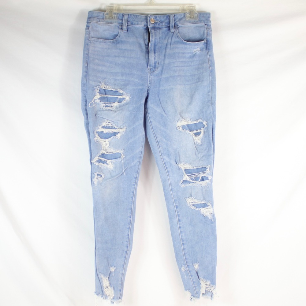 American Eagle Light Blue Super Hi-Rise Distressed Jegging Womens Size 12 Short